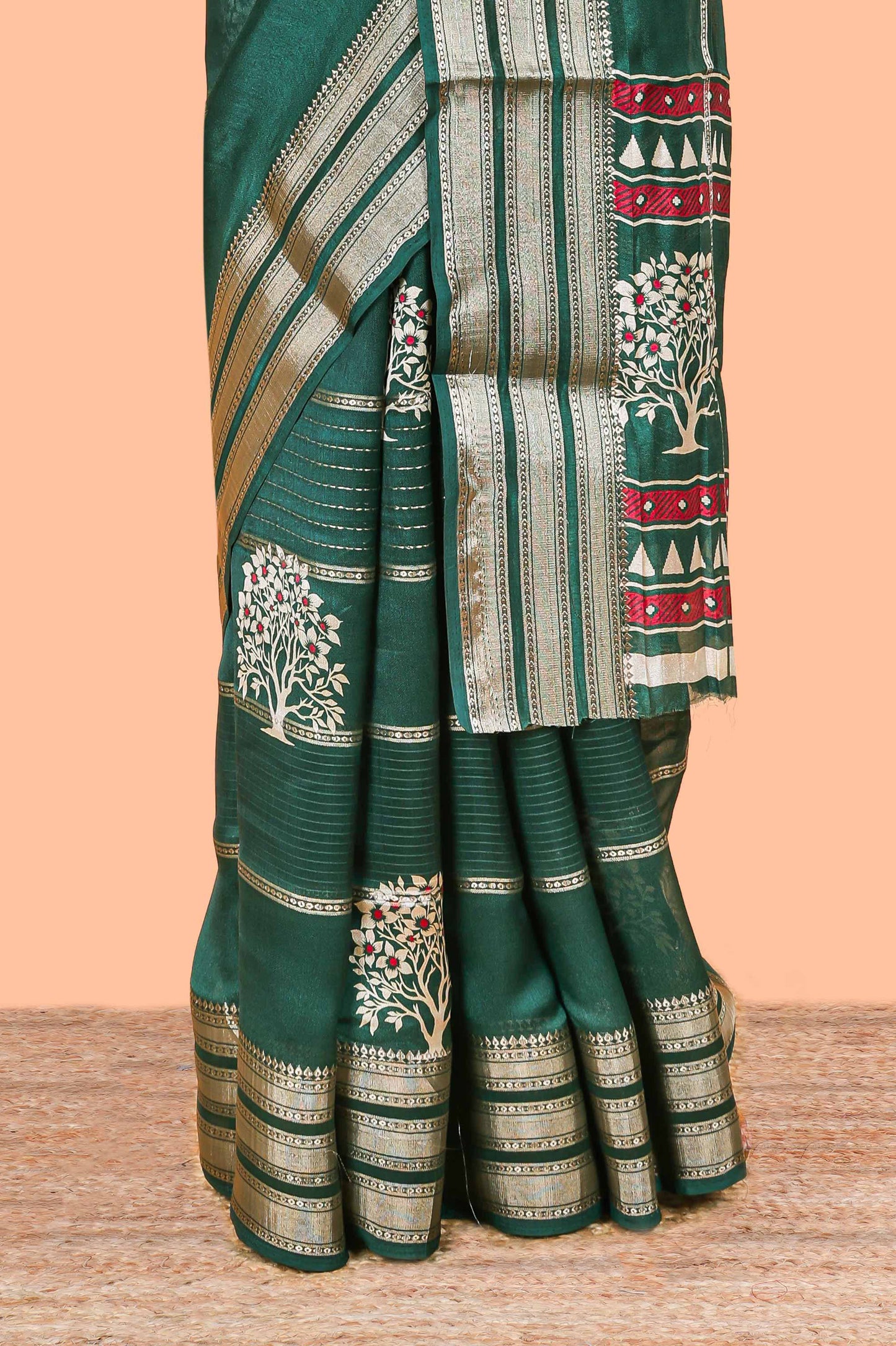 Green moss chiffon elegant saree