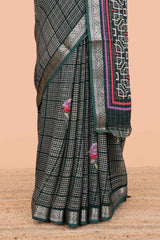 Green moss chiffon pallu saree