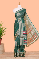 Green moss chiffon striped saree