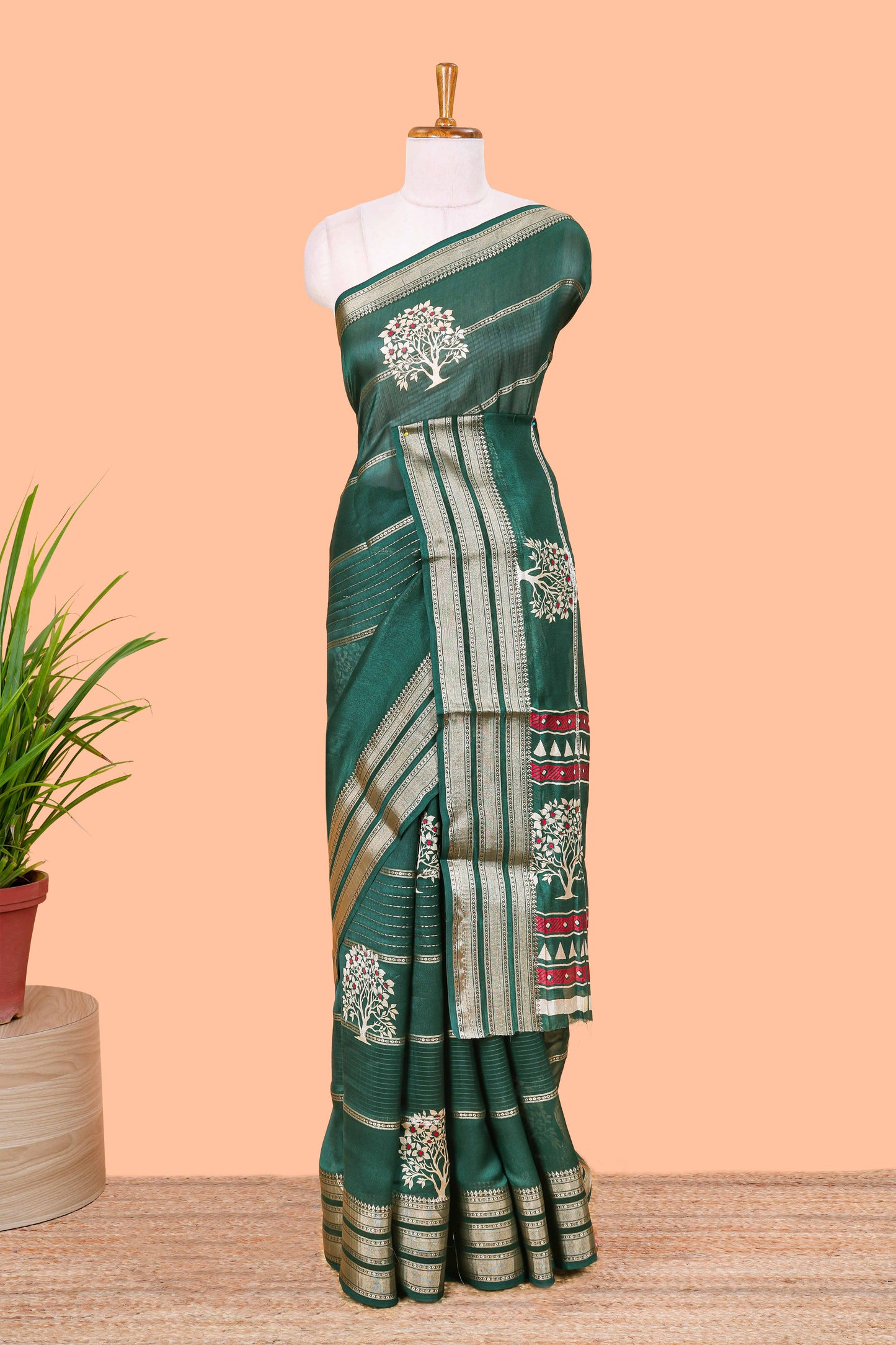 Green moss chiffon zari border saree