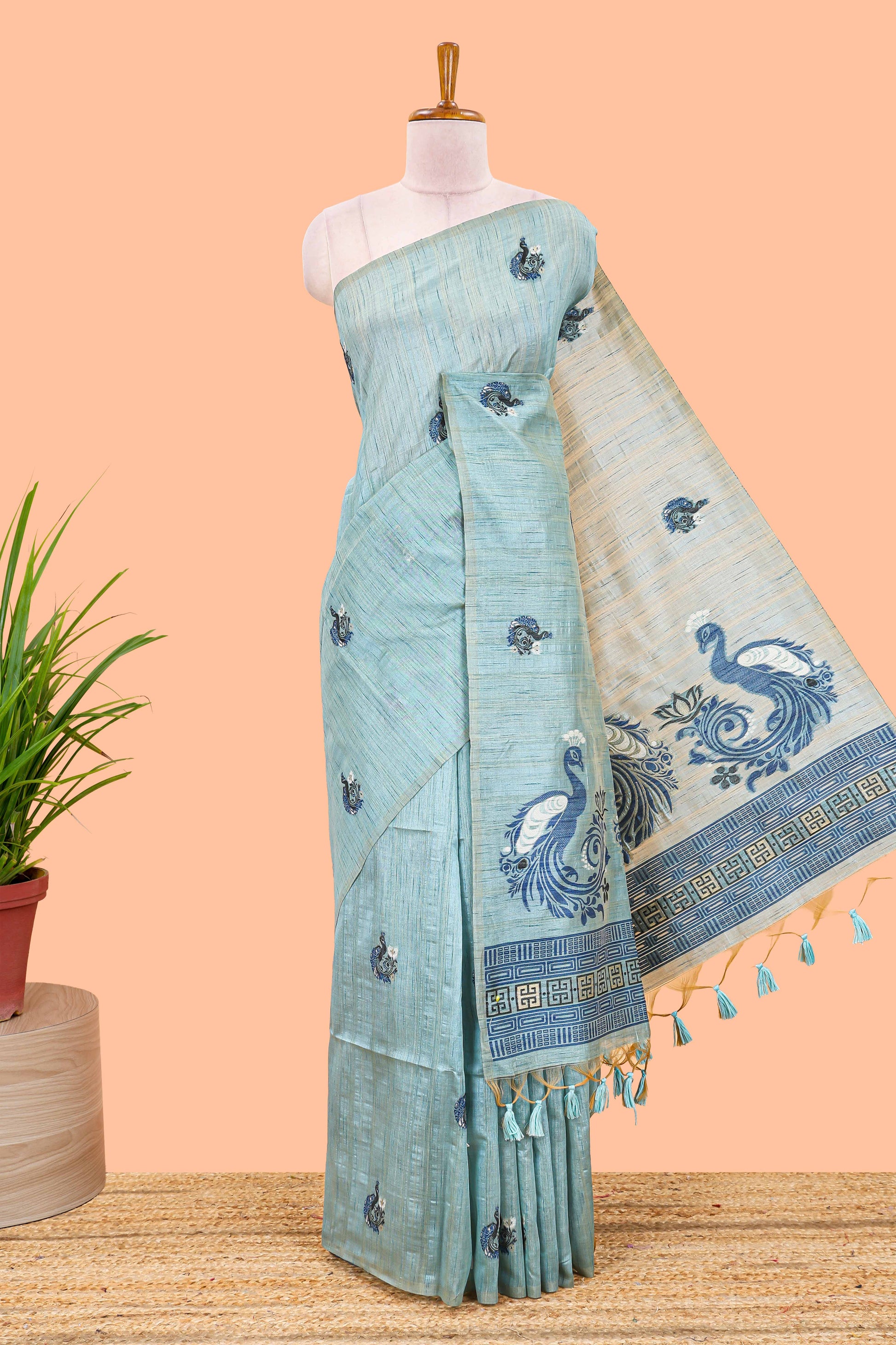 Green munga cotton saree
