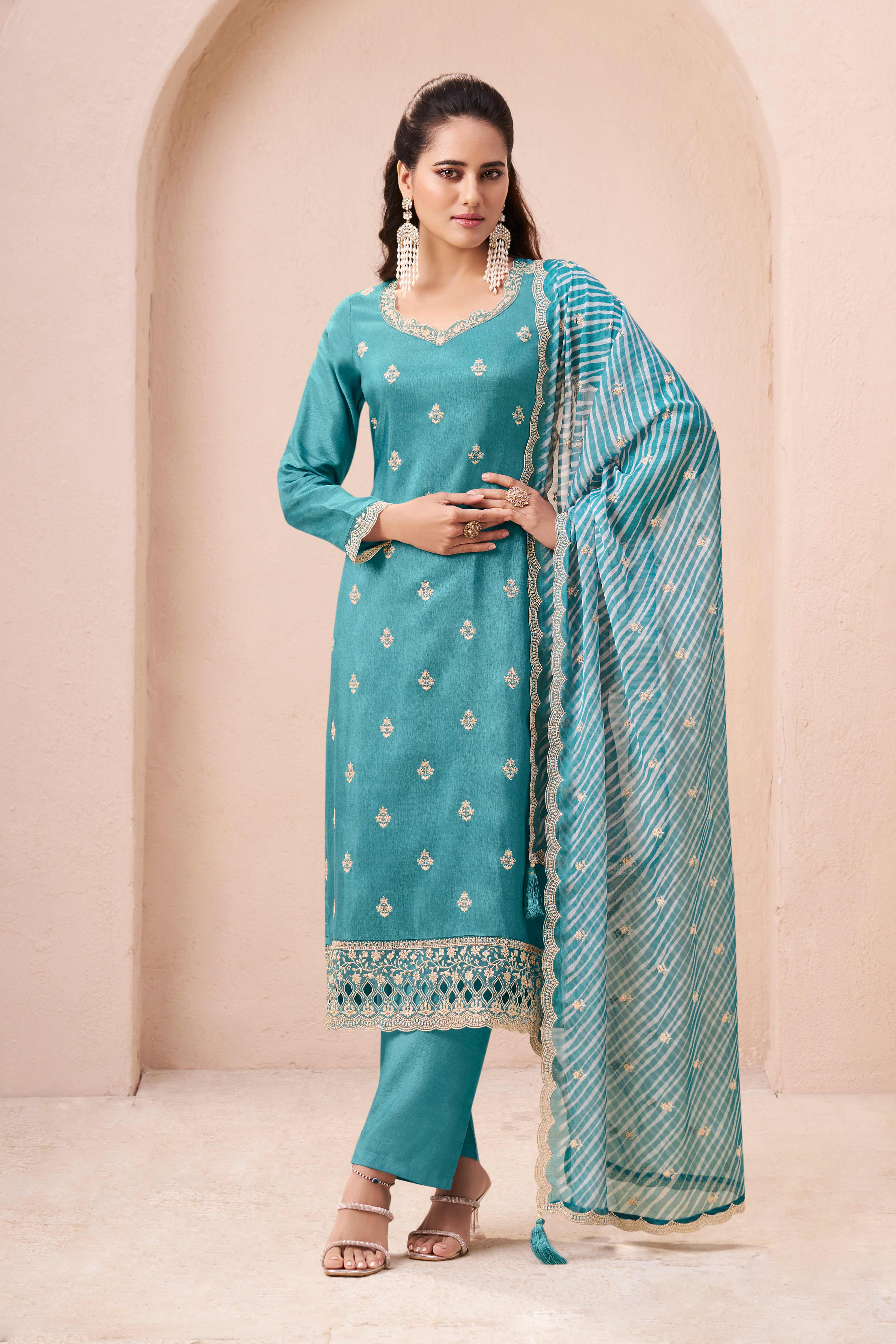 Green munga silk dress material