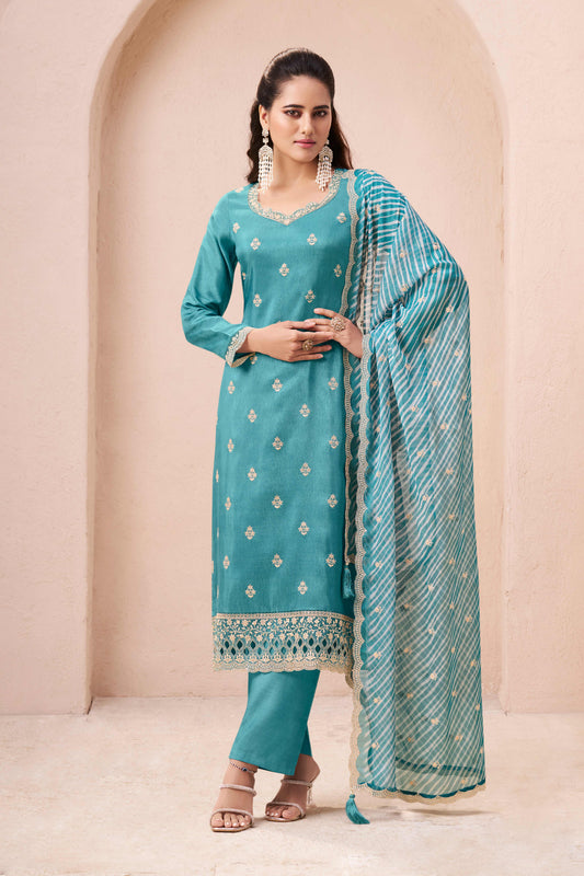 Green munga silk dress material