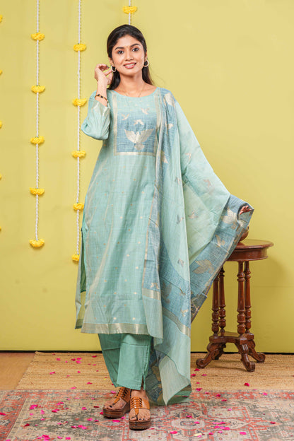 Green neckline design ethnic suit