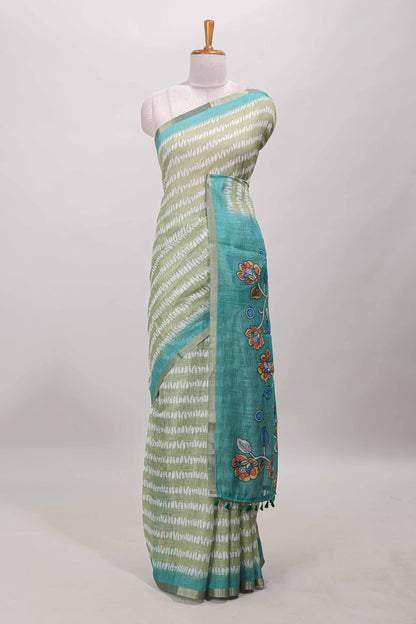 Green petal motif linen saree