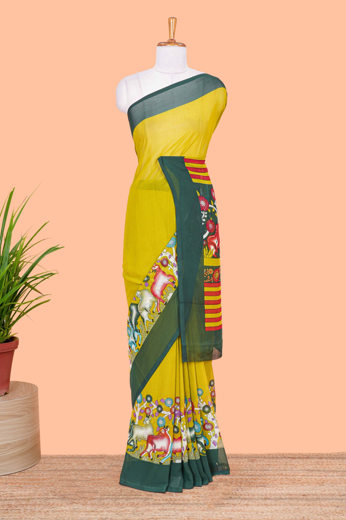 Green pichwai print chanderi saree