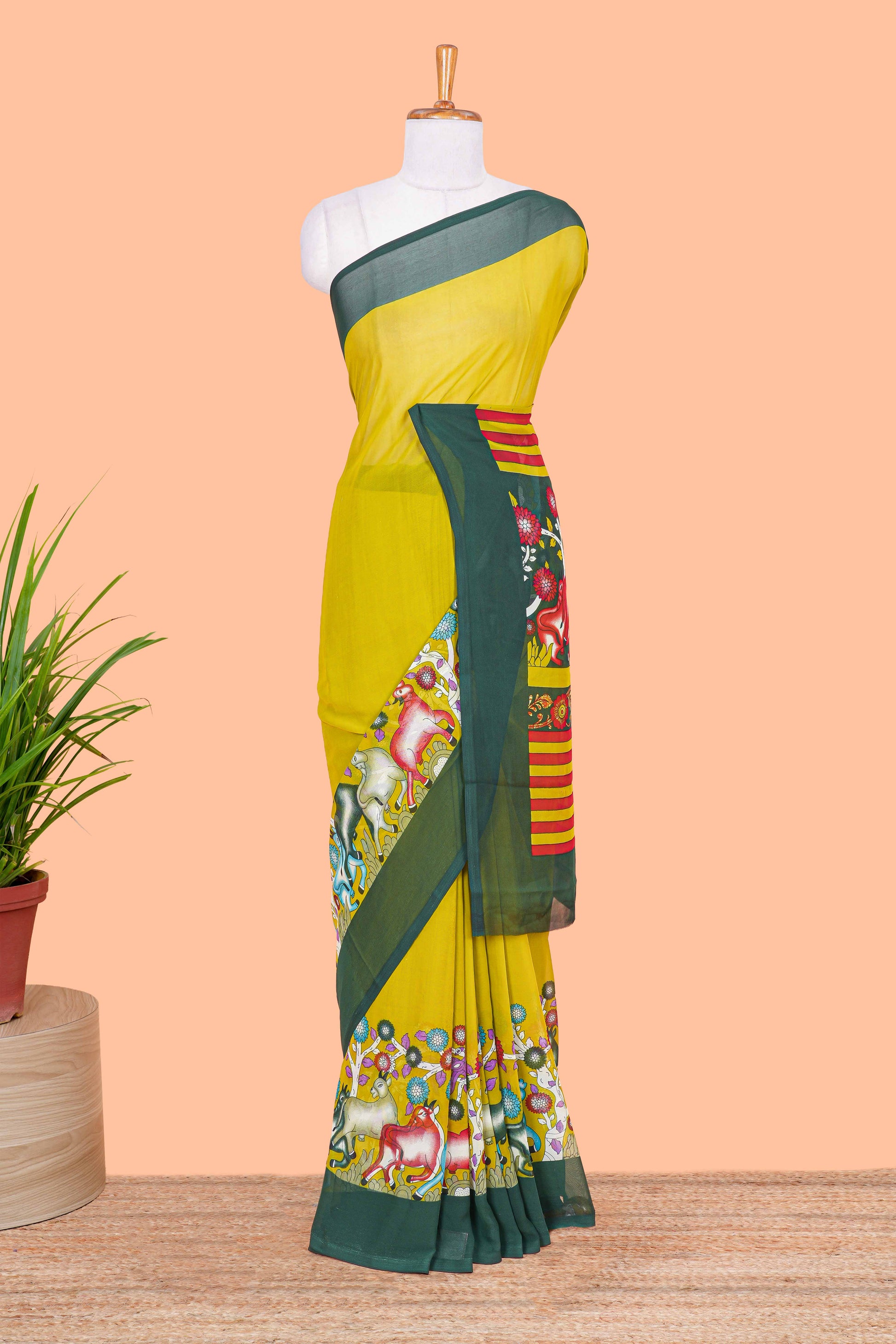 Green pichwai print chanderi saree