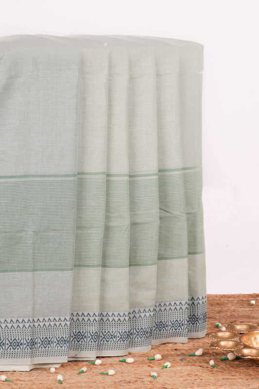 Green plain weave Chirala cotton saree
