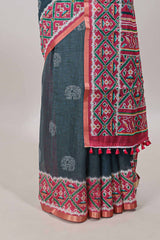  Green printed blouse saree