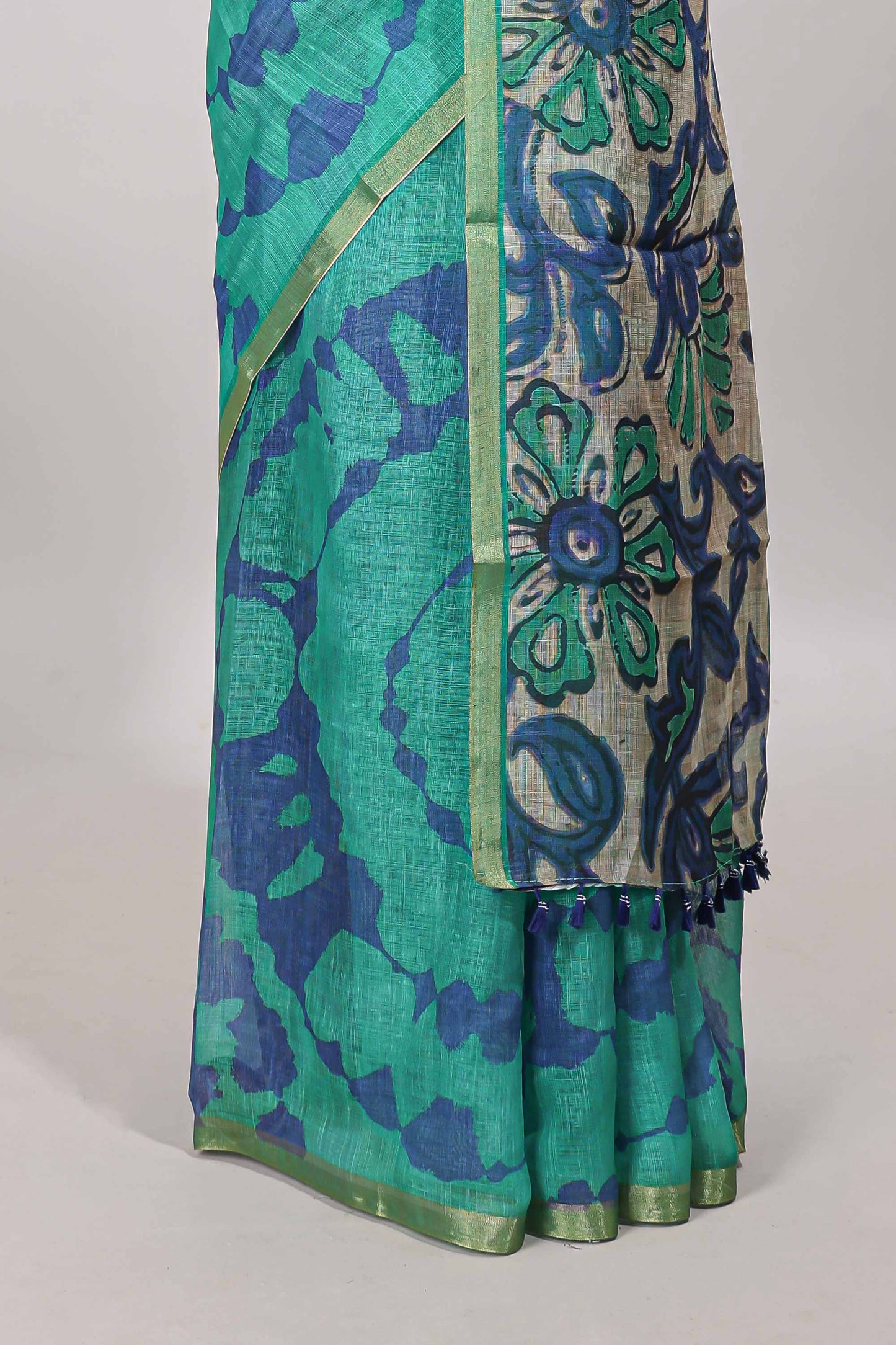 Green printed cotton saree