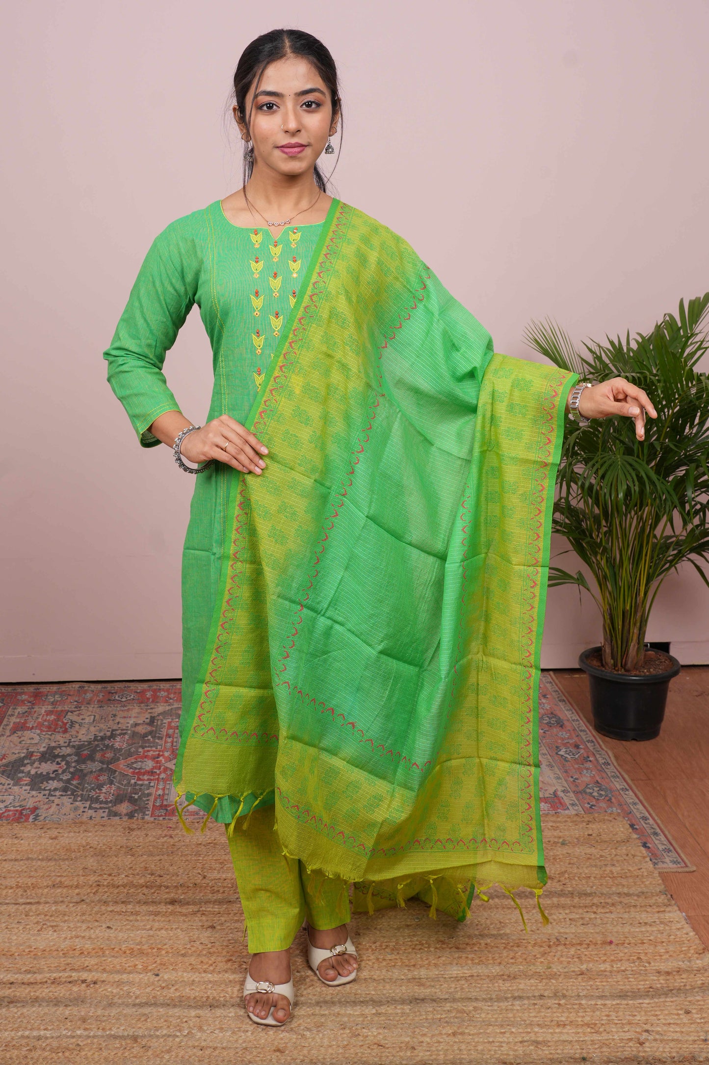 Green printed salwar suit set