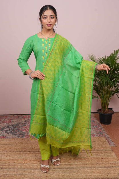 Green printed salwar suit set