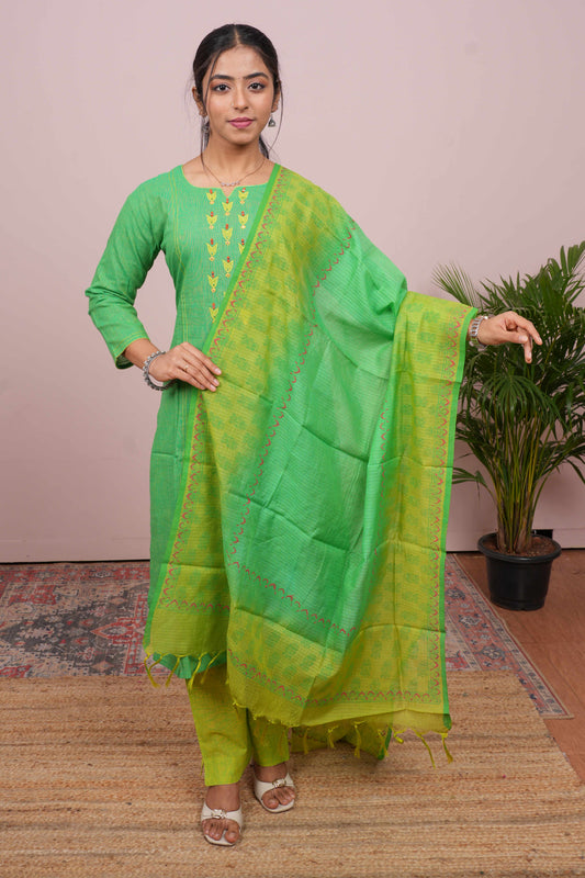 Green printed salwar suit set