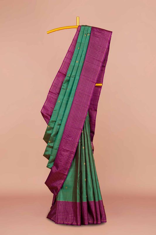 Green purple pure silk saree