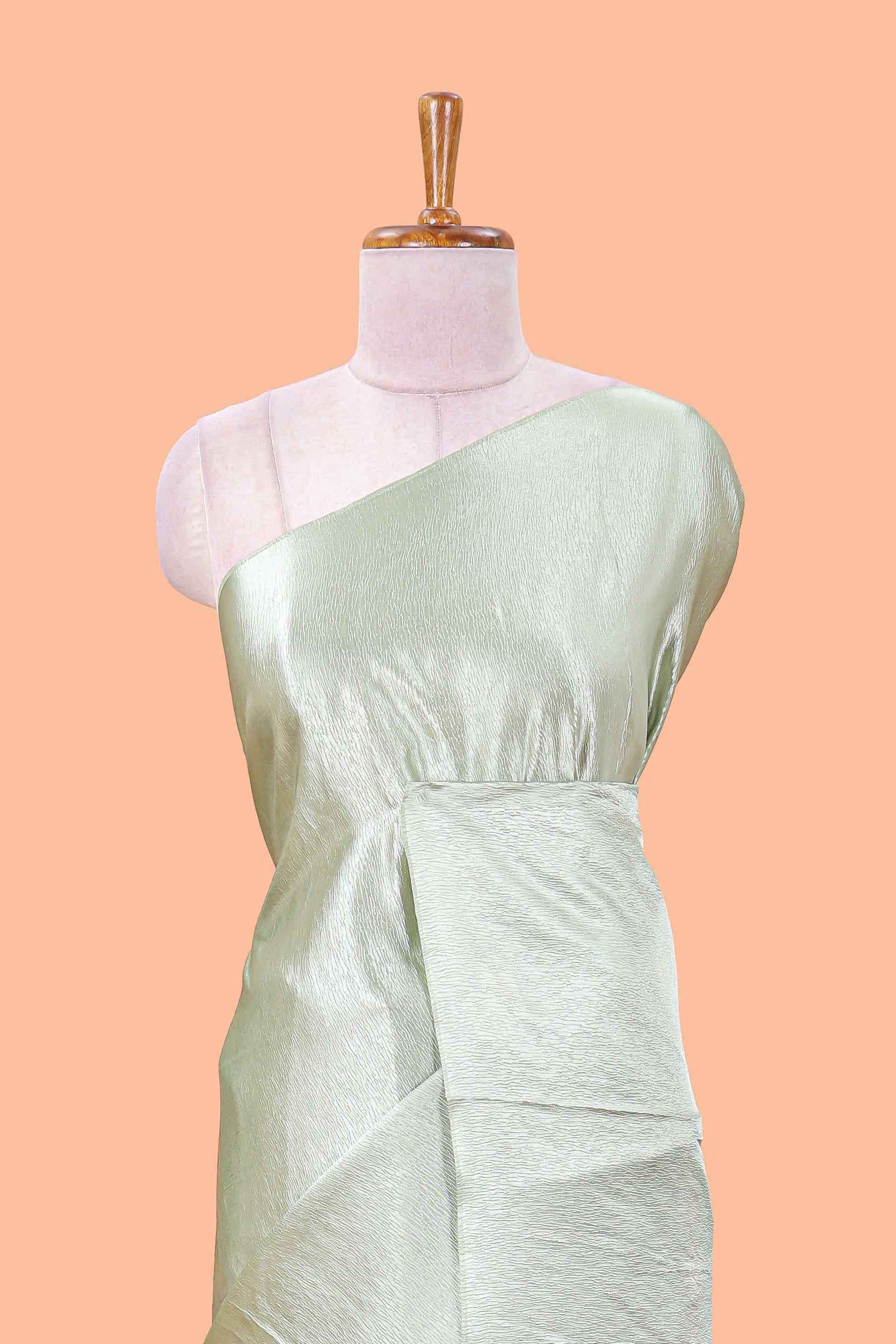 Green satin crepe soft texture saree
