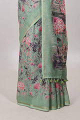  Green self zari border saree