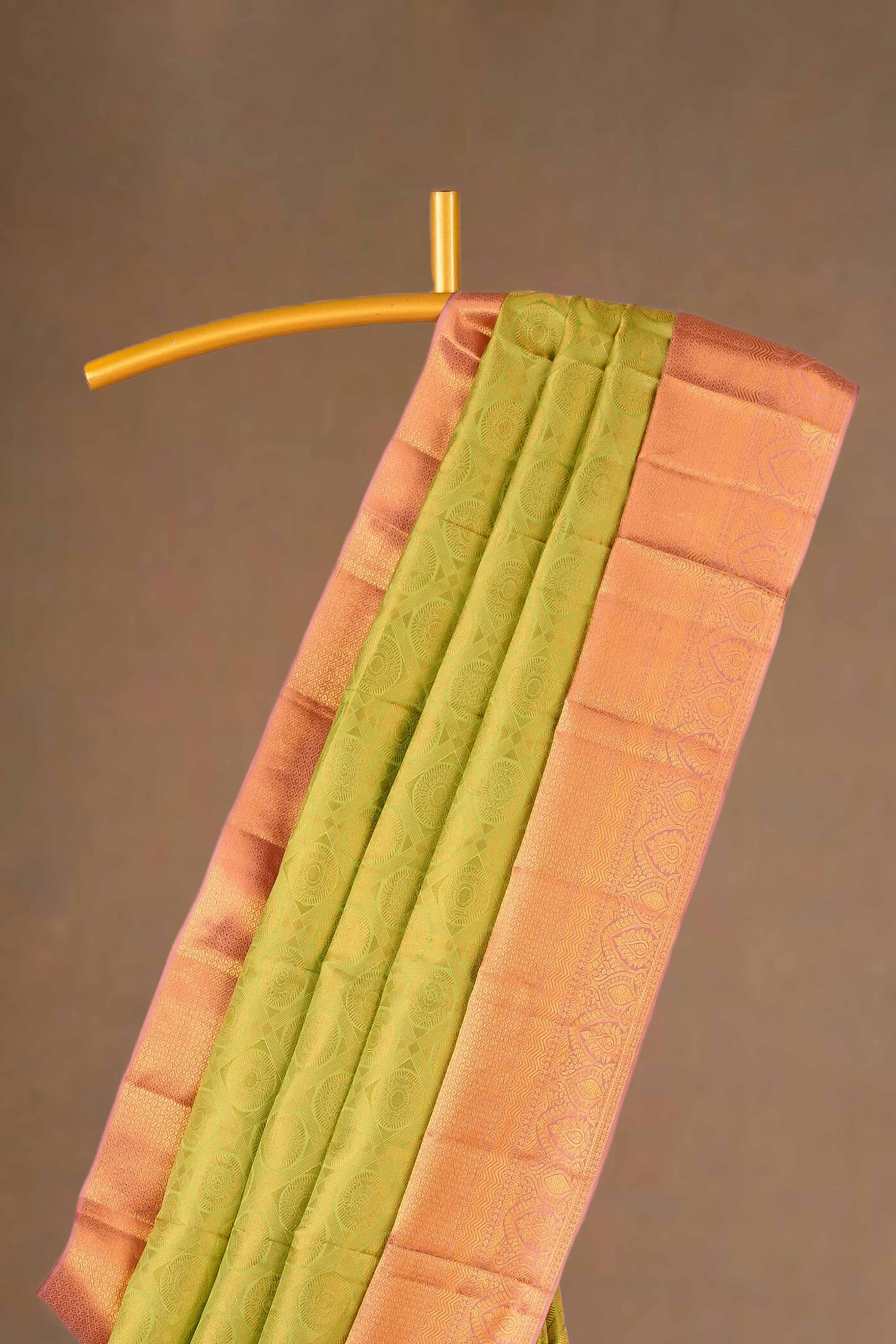 Green silk saree with orange border