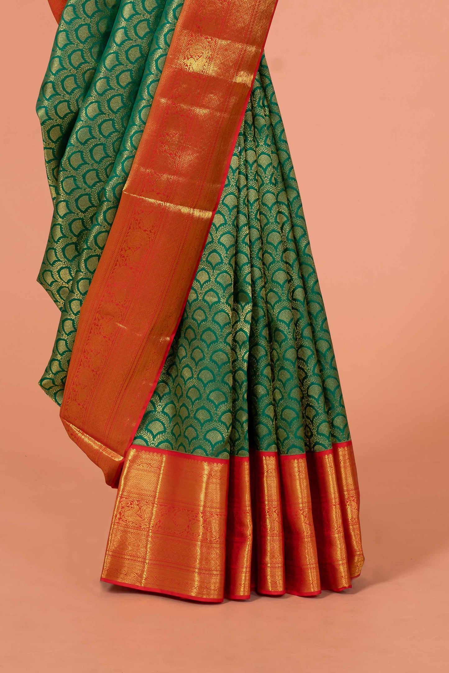 Green silk saree with zari border