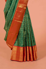 Green silk saree with zari border