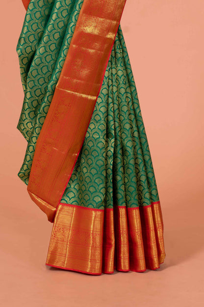 Green silk saree with zari border