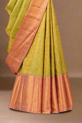 Green silk saree with zari border work