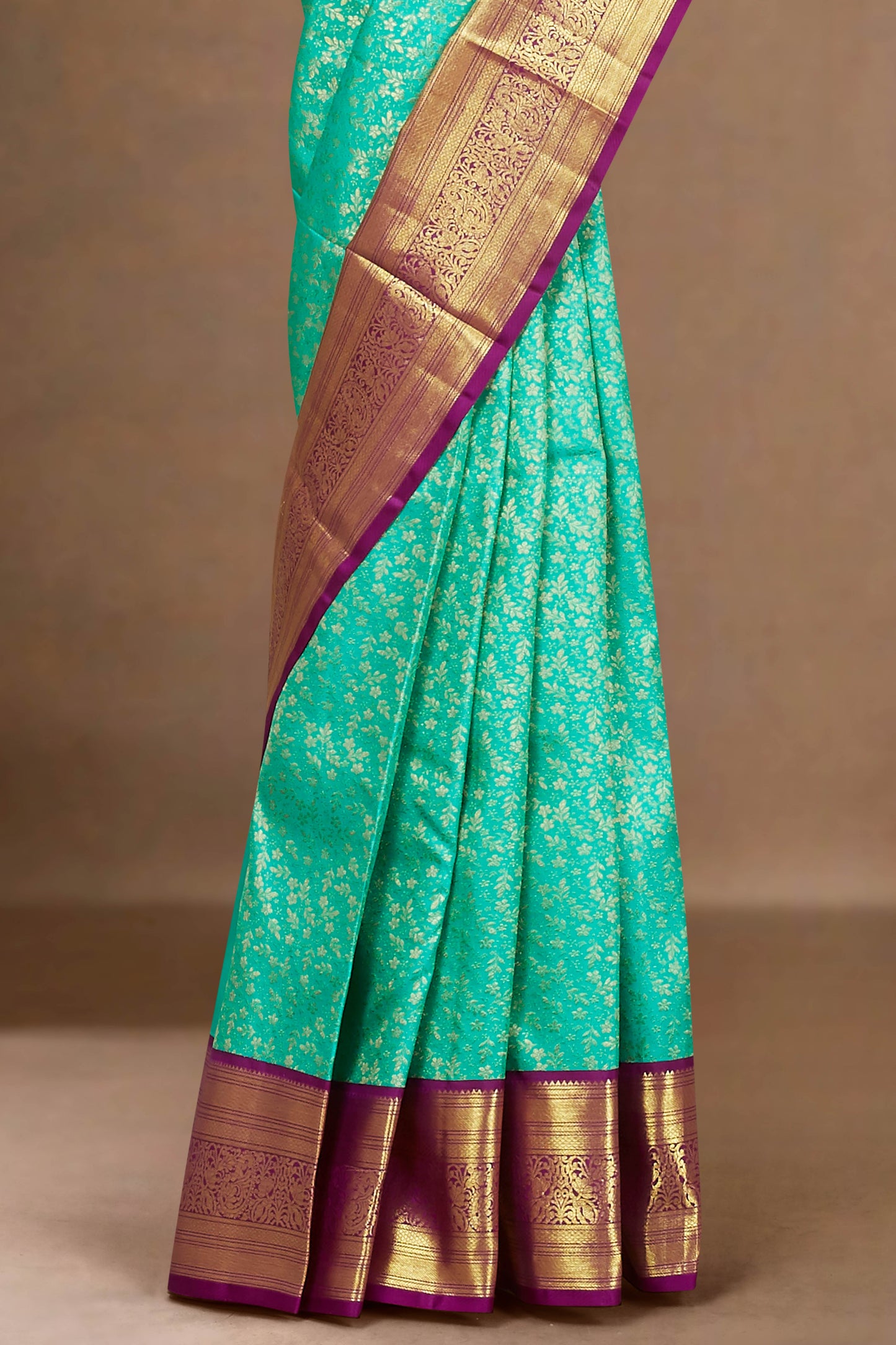 Green silk saree with zari design
