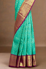 Green silk saree with zari design