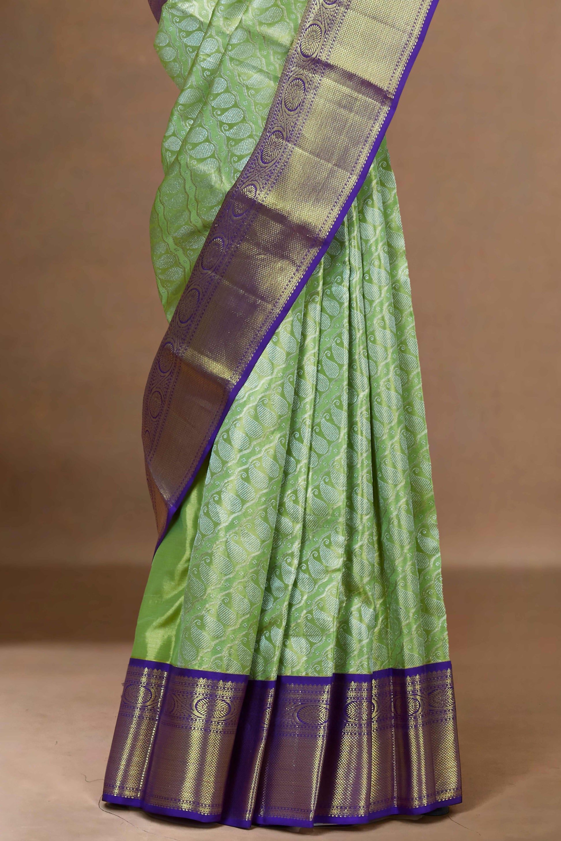 Green silk saree with zari tissue