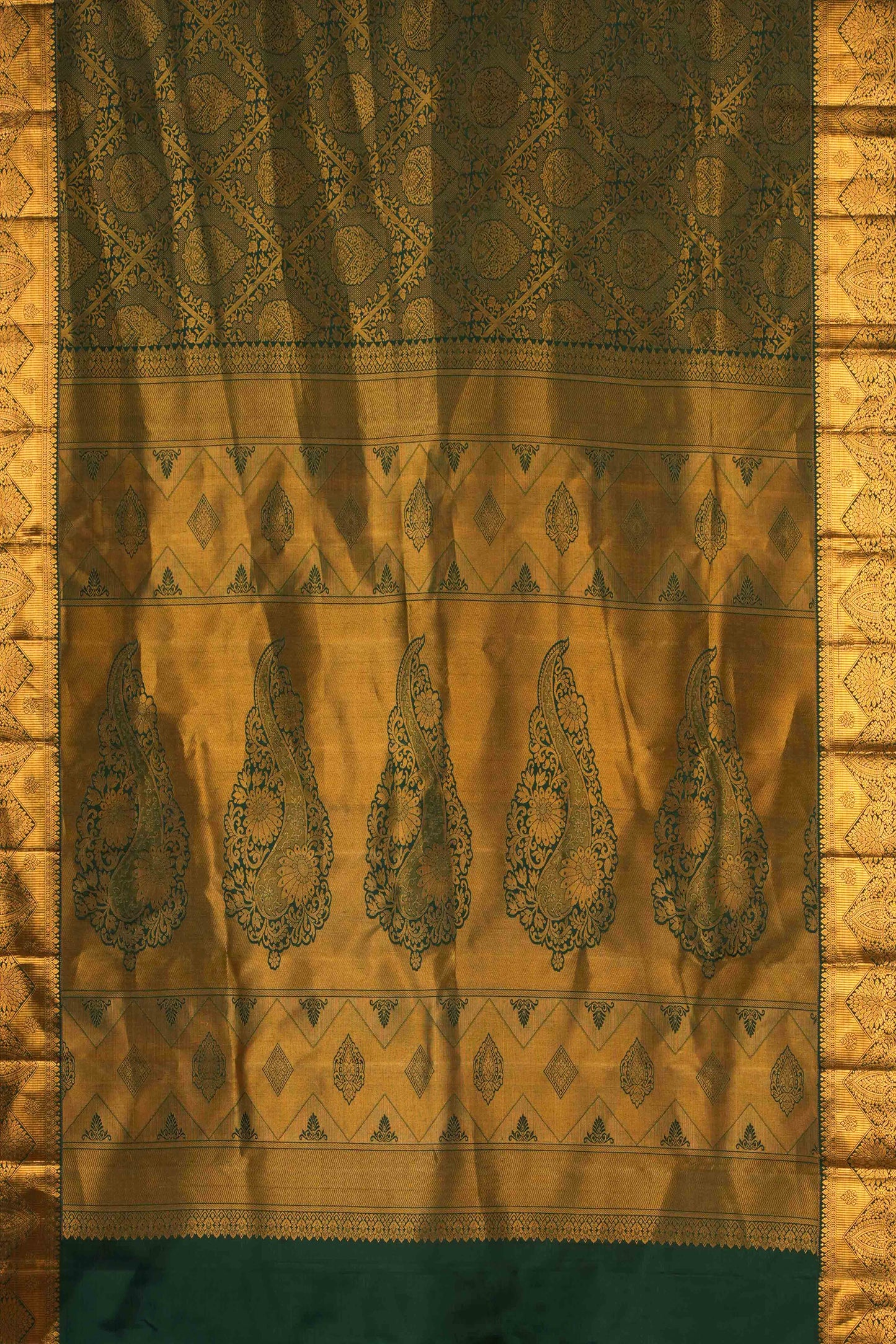 Green silk sarees with zari border work