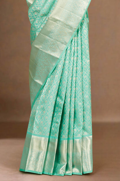 Green silks saree with zari border