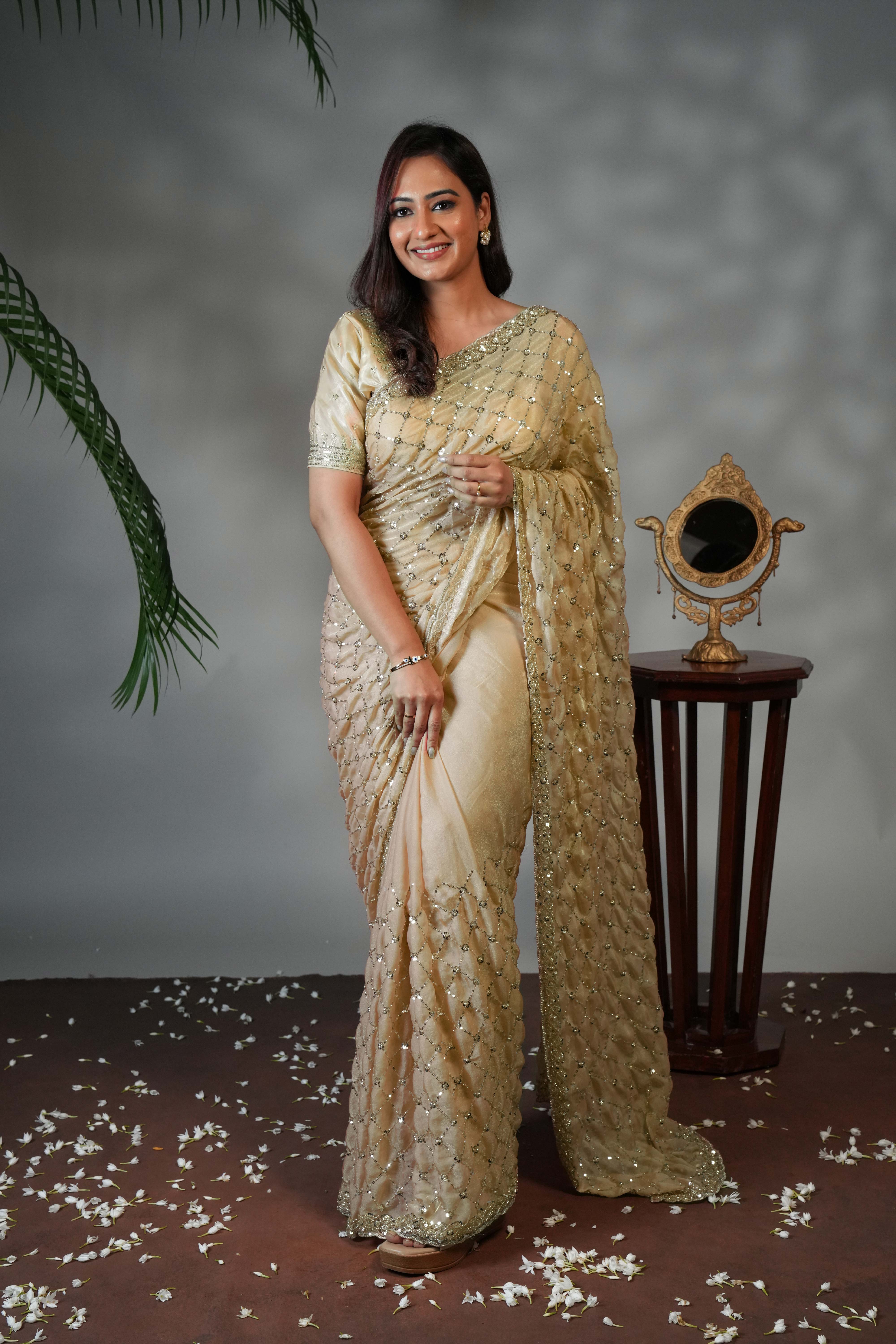Green stonework designer saree