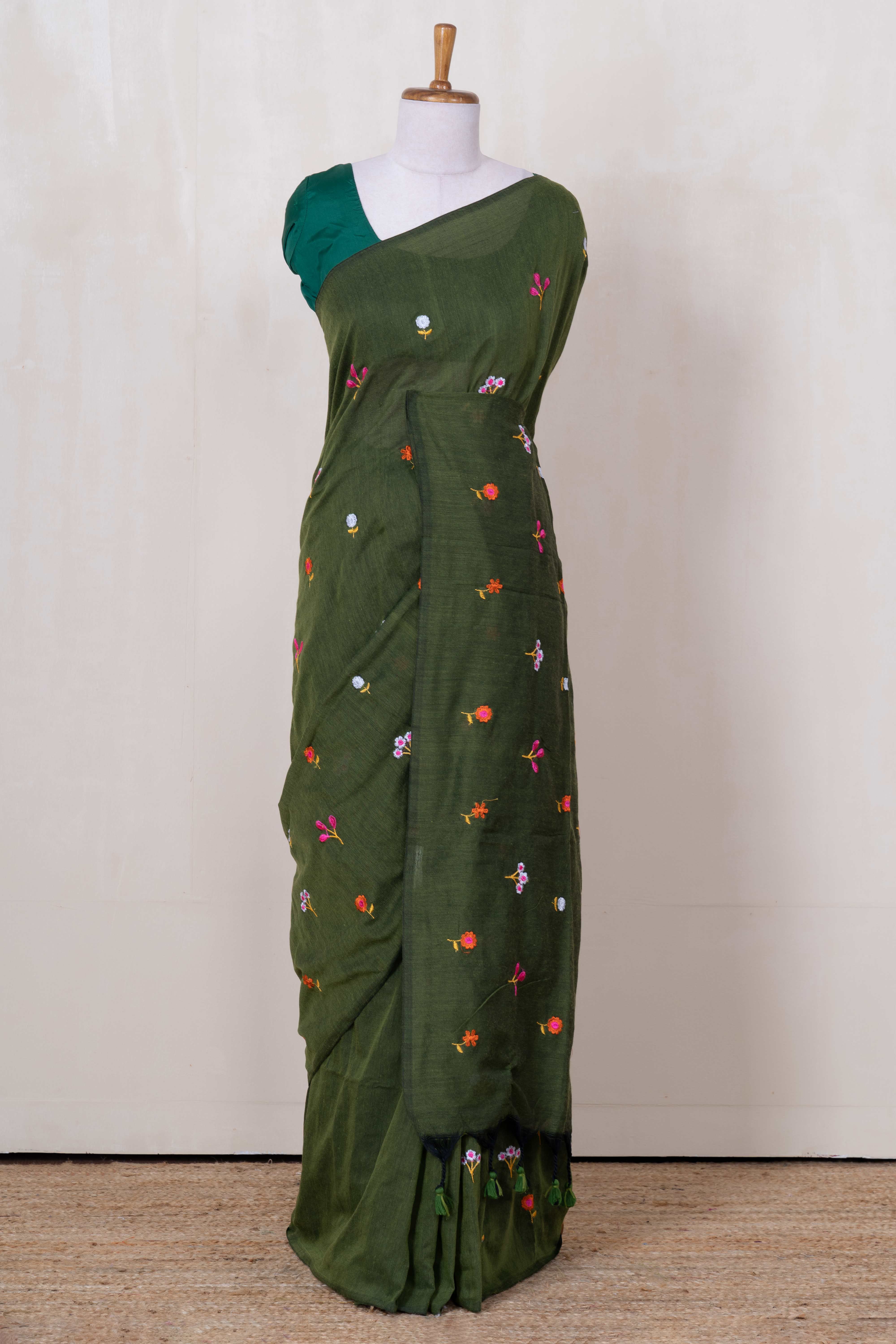 Green textured cotton weave