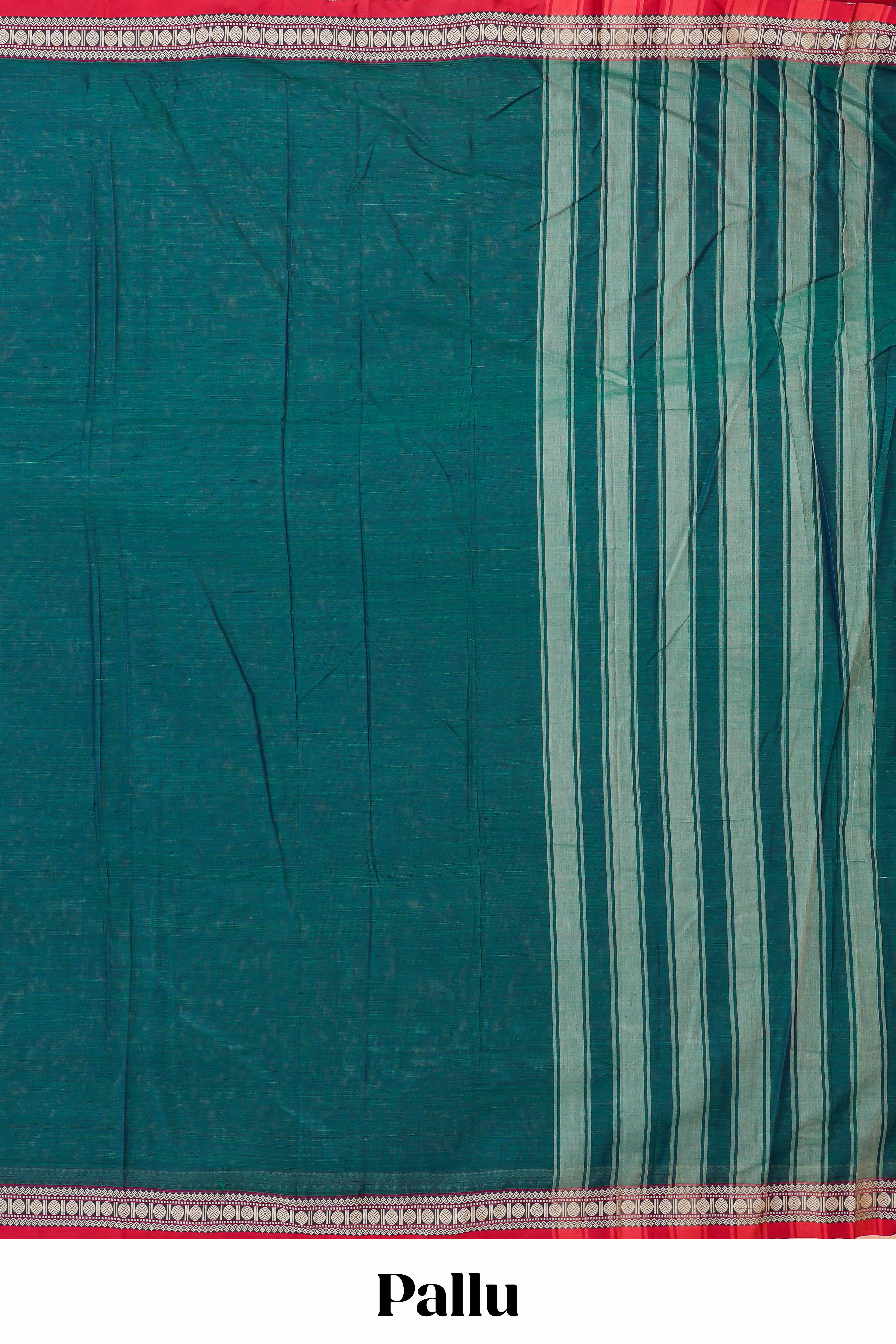 Green traditional Chettinad cotton saree contrast border