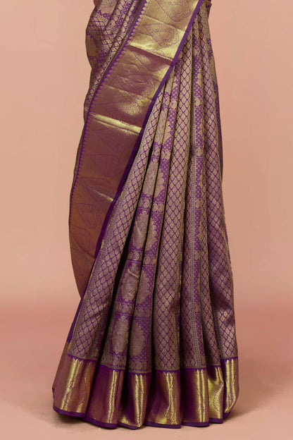 Green traditional silk saree zari border