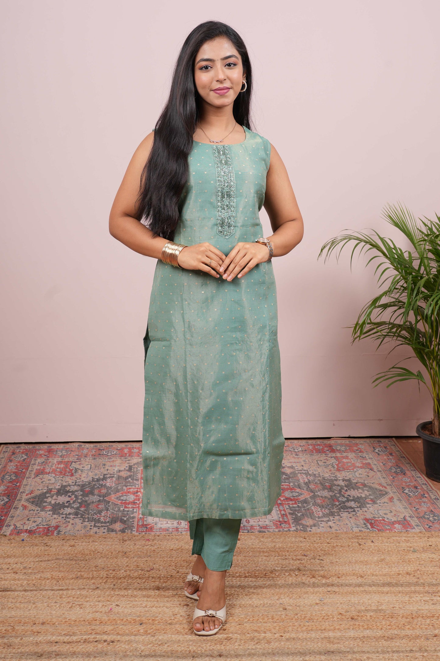 Green traditional zari detail outfit