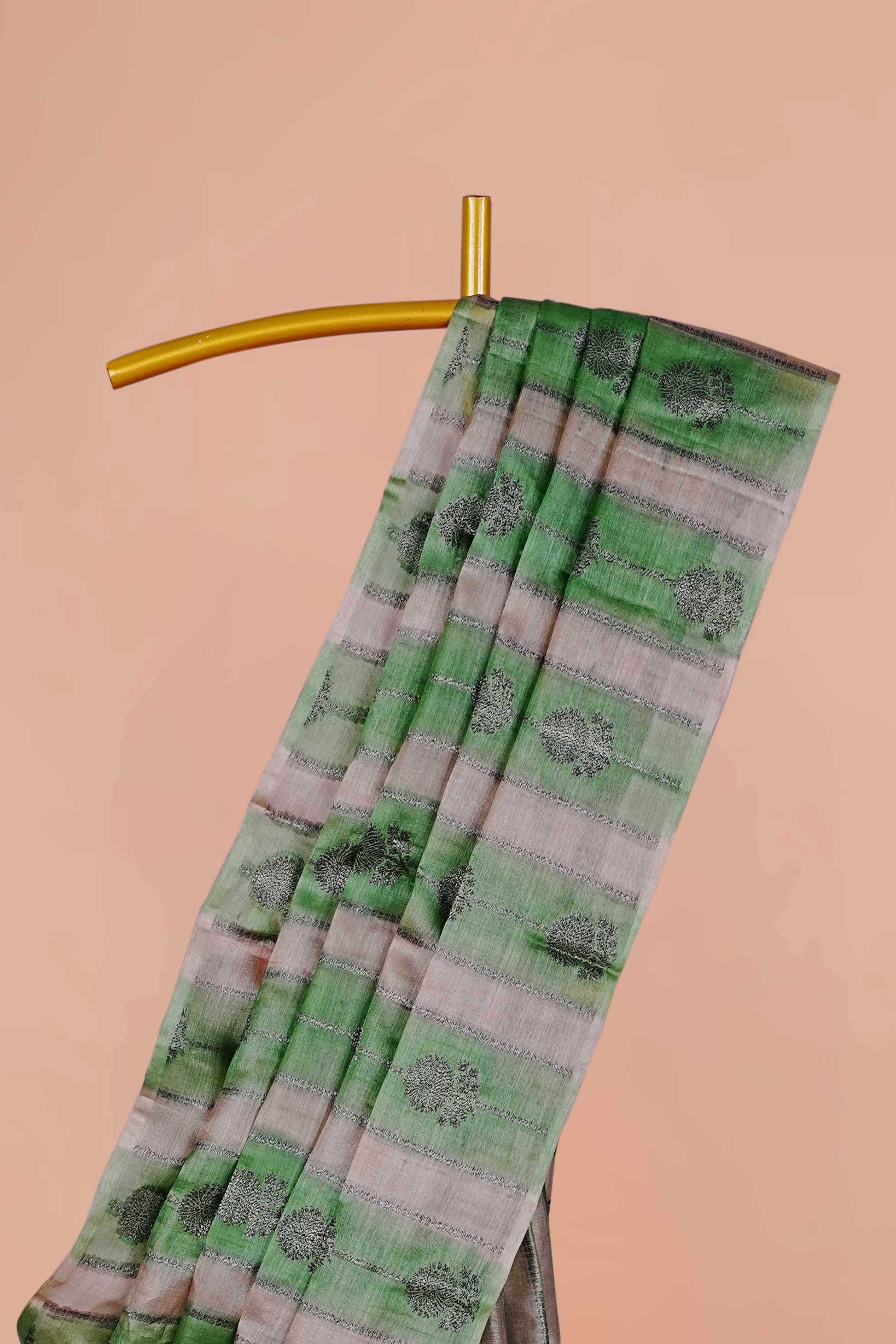 Green tussar silk saree with silver zari