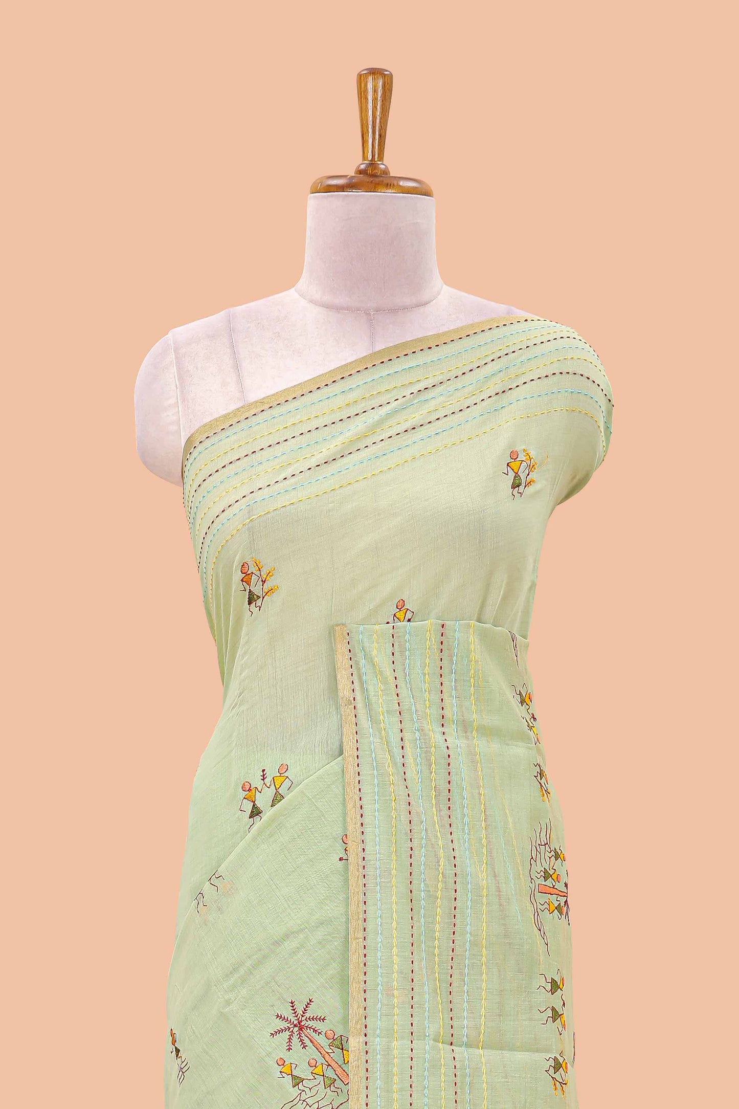 Green warli art chanderi saree