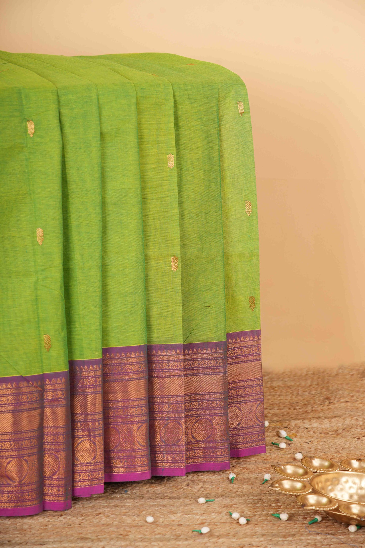 Green zari butta chettinad cotton saree