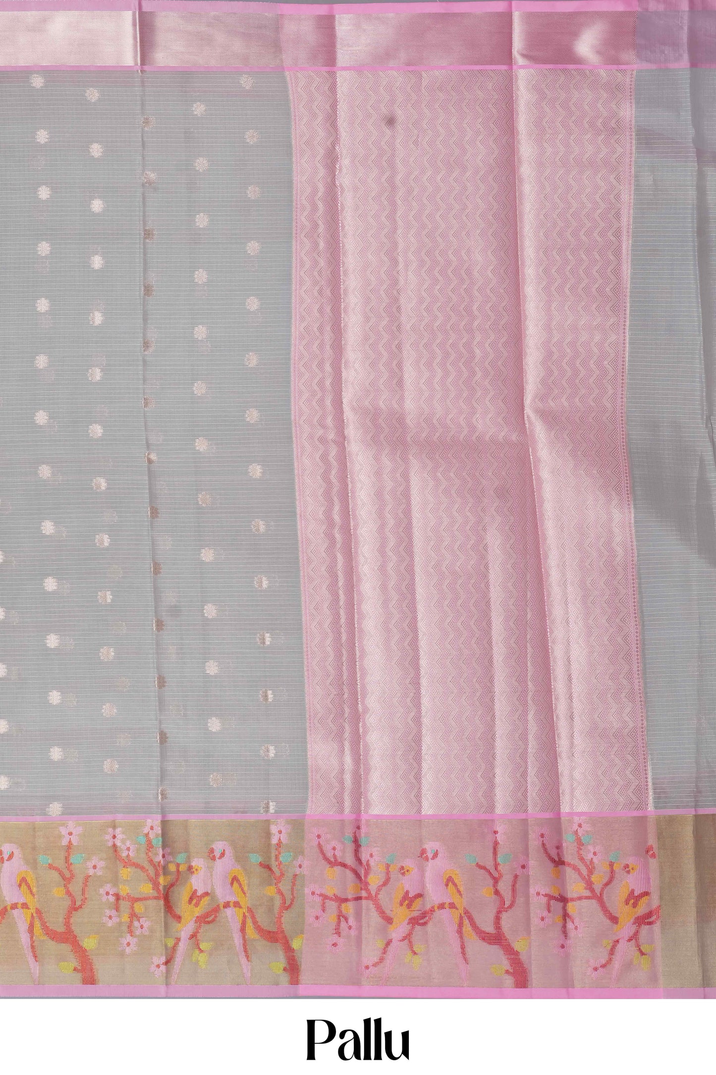 Grey Kota cotton saree with graceful pallu design
