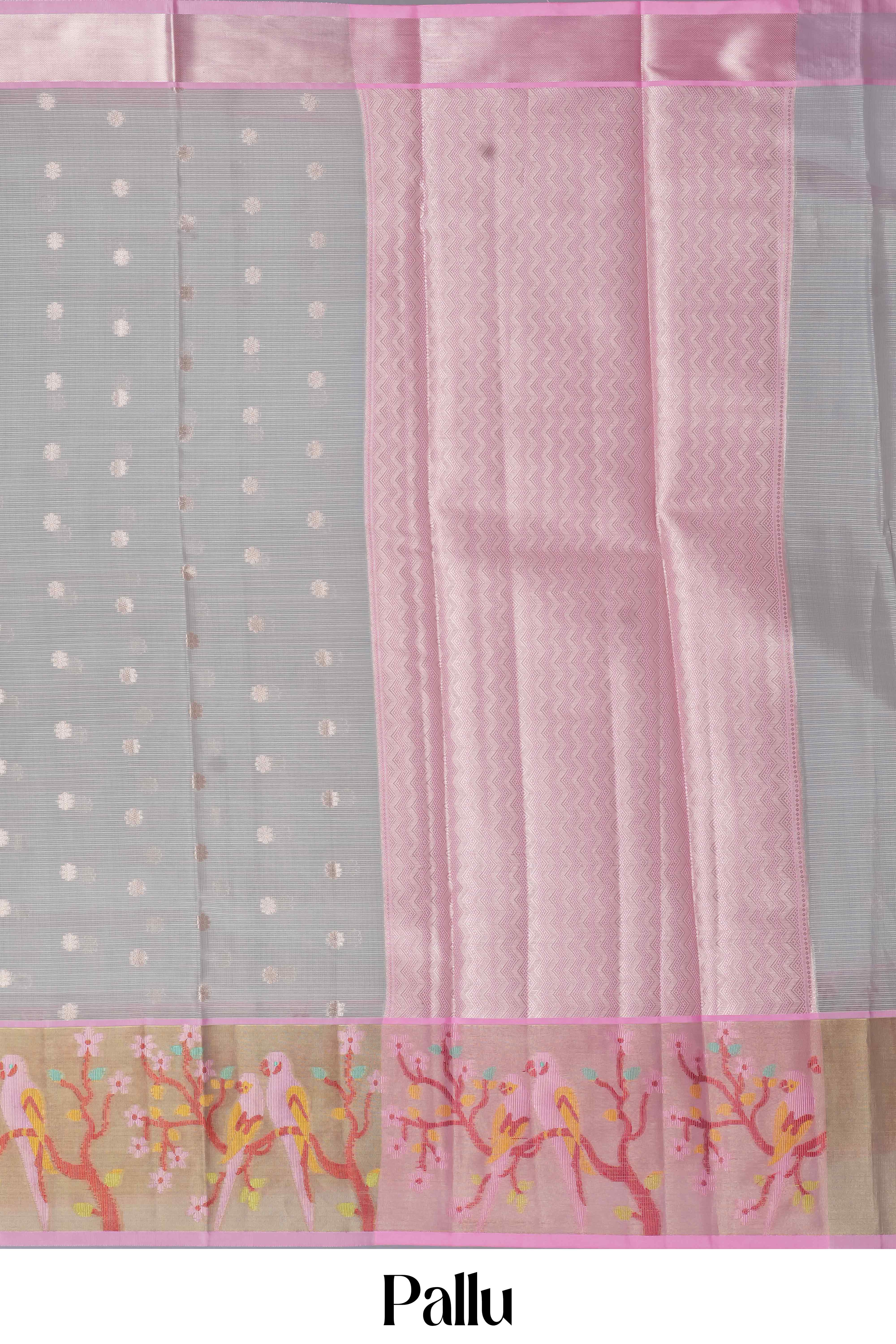Grey Kota cotton saree with graceful pallu design