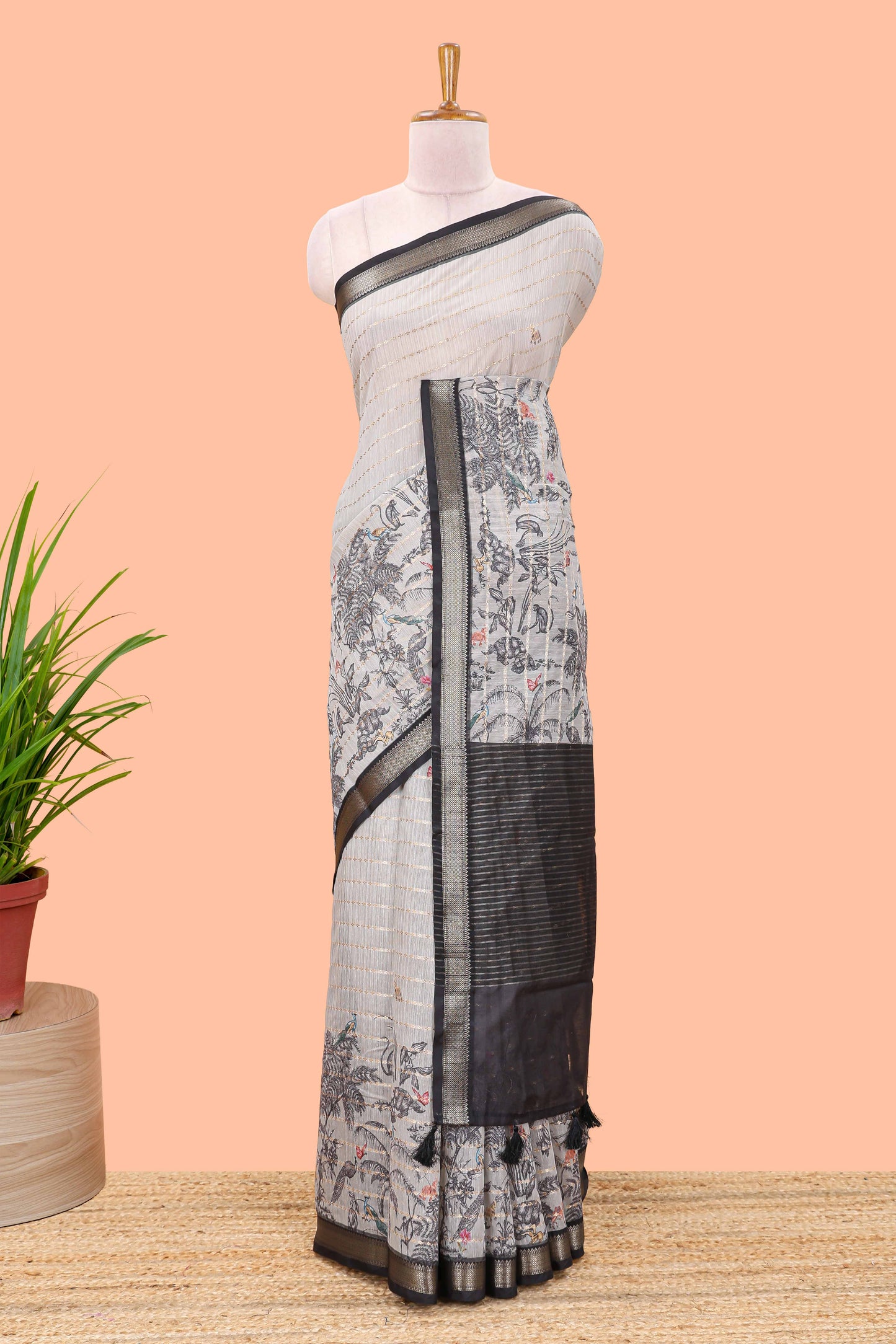 Grey chanderi cotton saree
