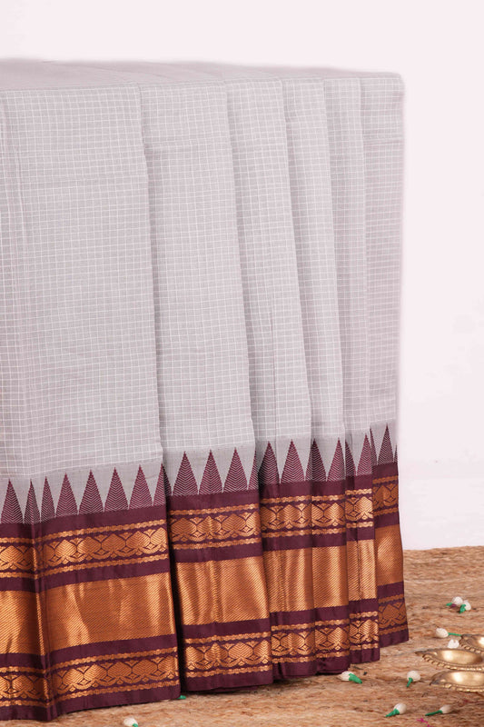 Grey checked design Chirala cotton saree
