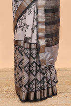 Grey checked pattern chanderi saree