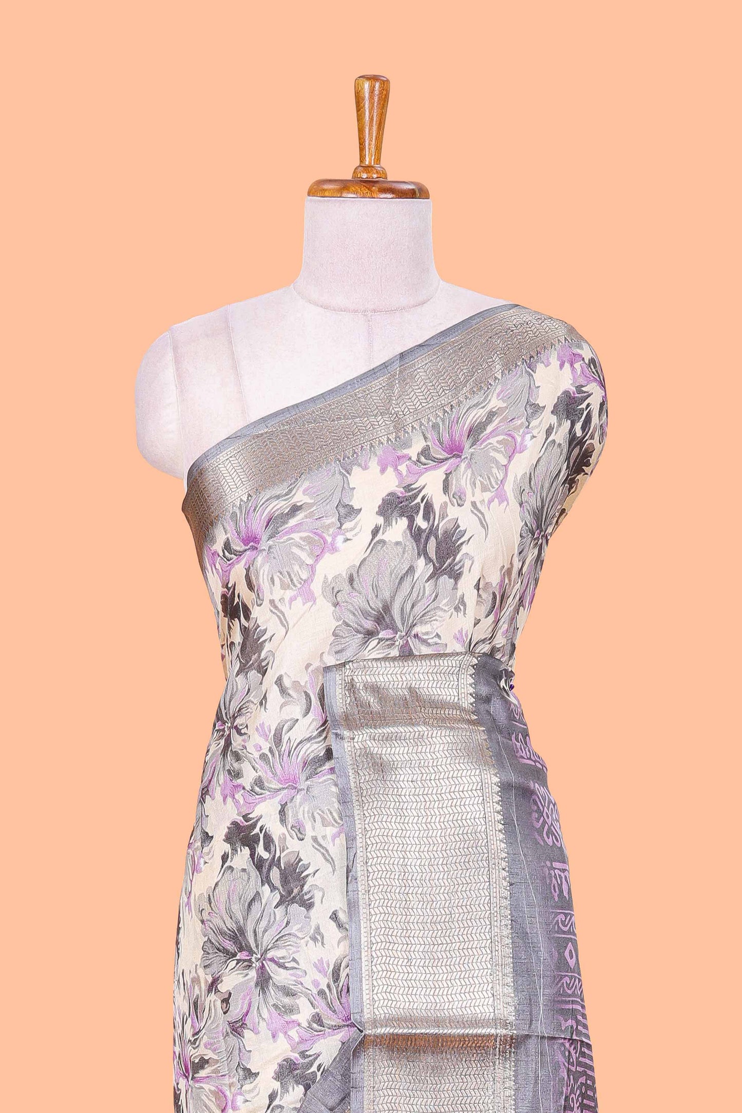 Grey color semi dola jacquard border saree