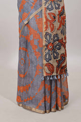 Grey contrast printed pallu saree