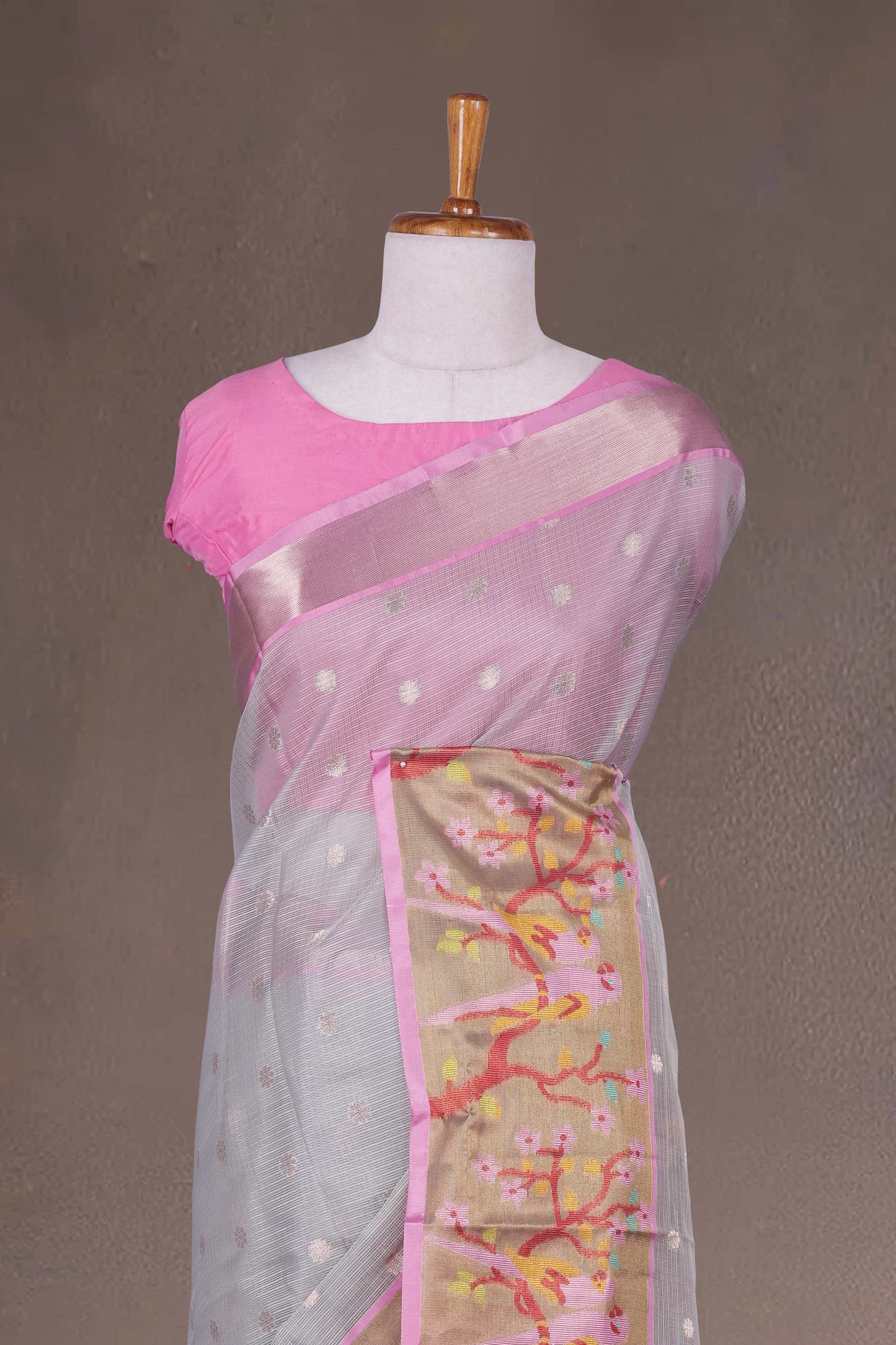 Grey cotton Kota saree with elegant traditional design