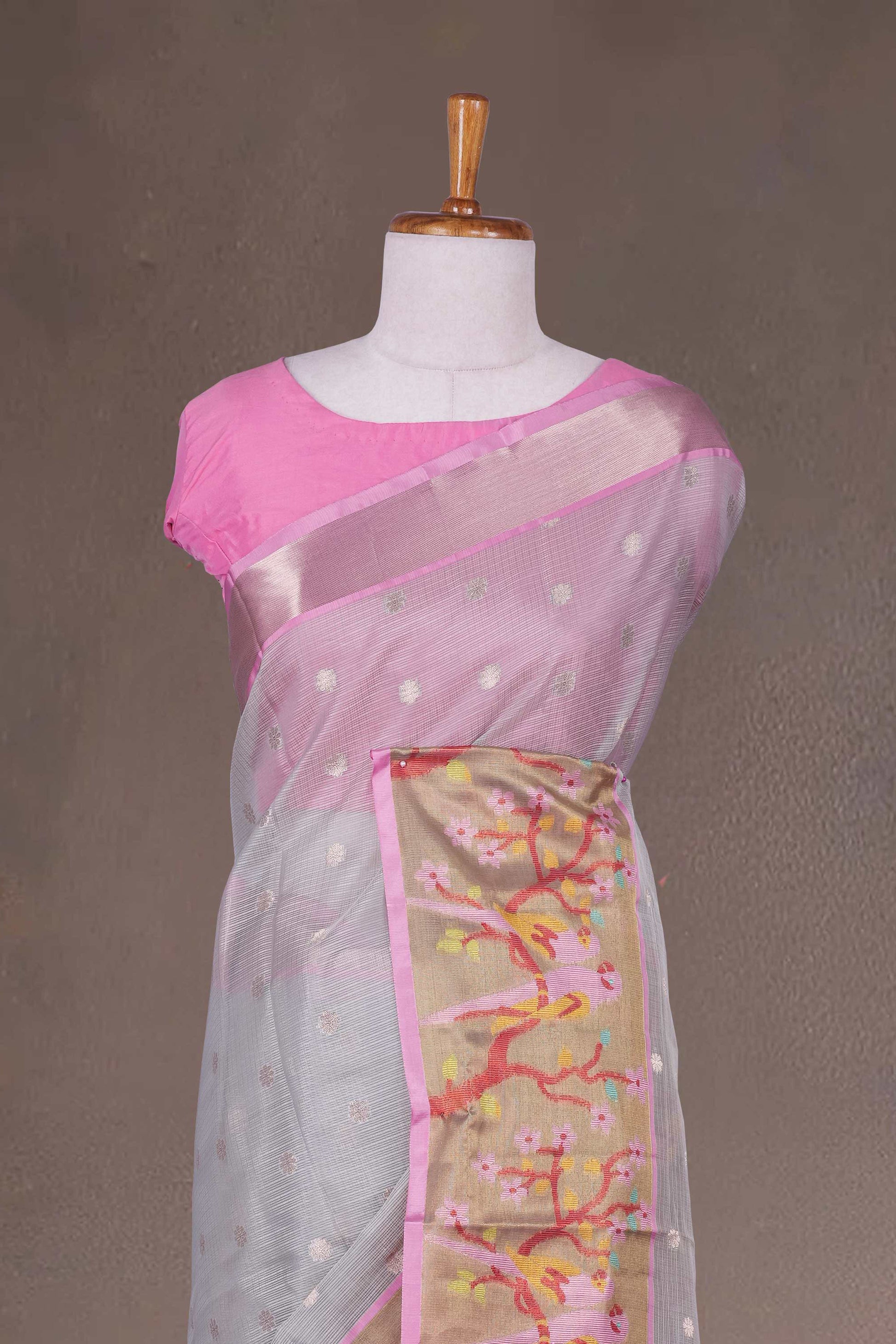 Grey cotton Kota saree with elegant traditional design