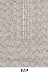 Grey cotton geometric embroidery dress material