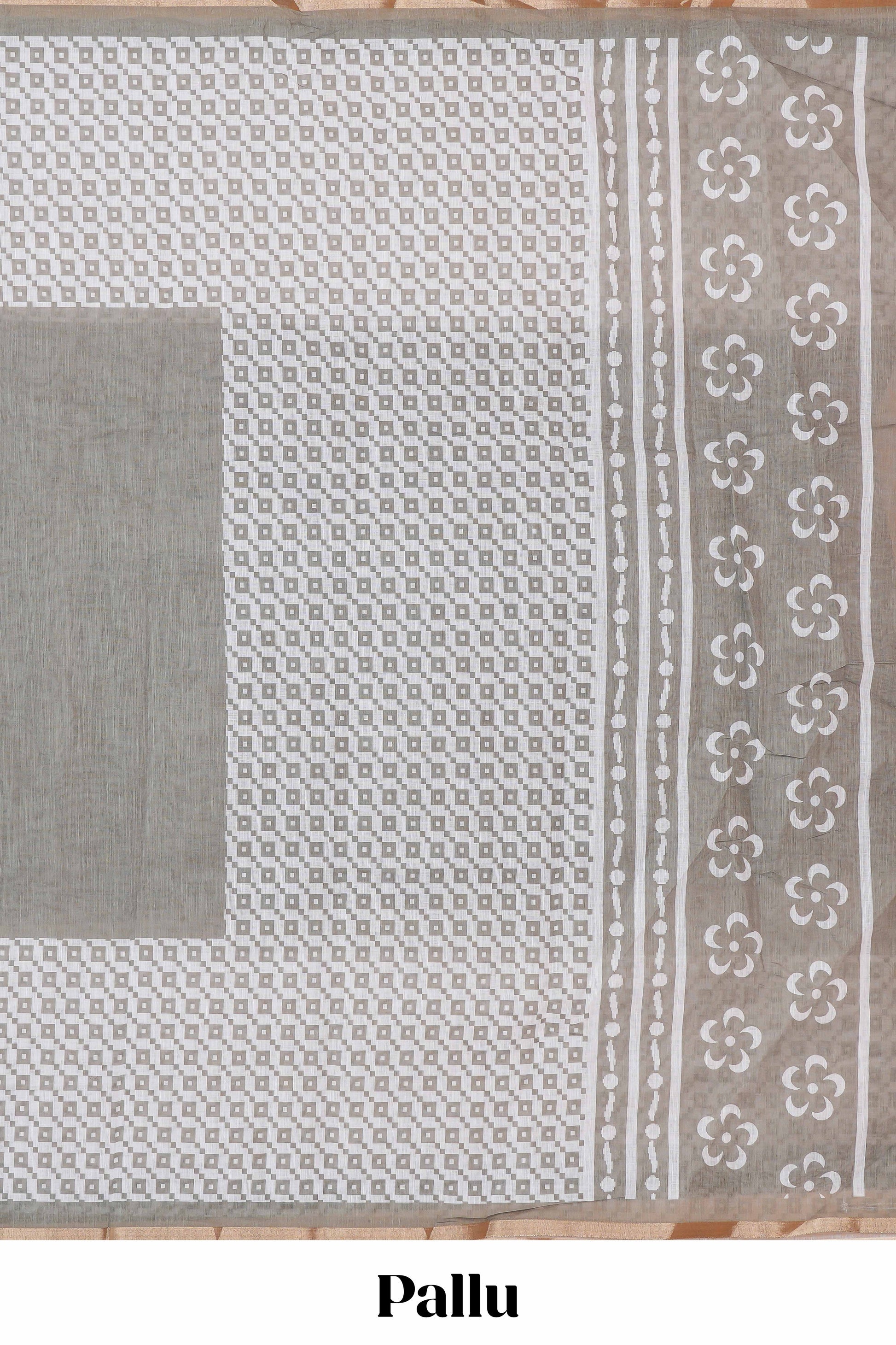 Grey cotton linen saree for daily wear