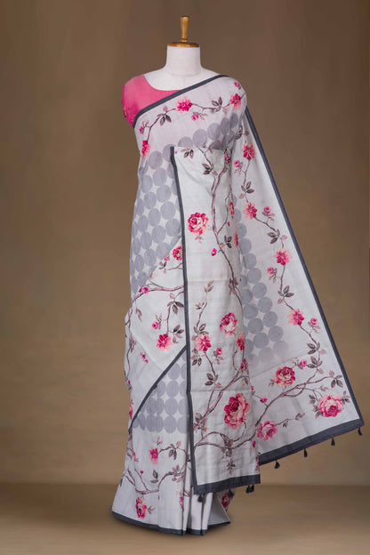 Grey digital print saree